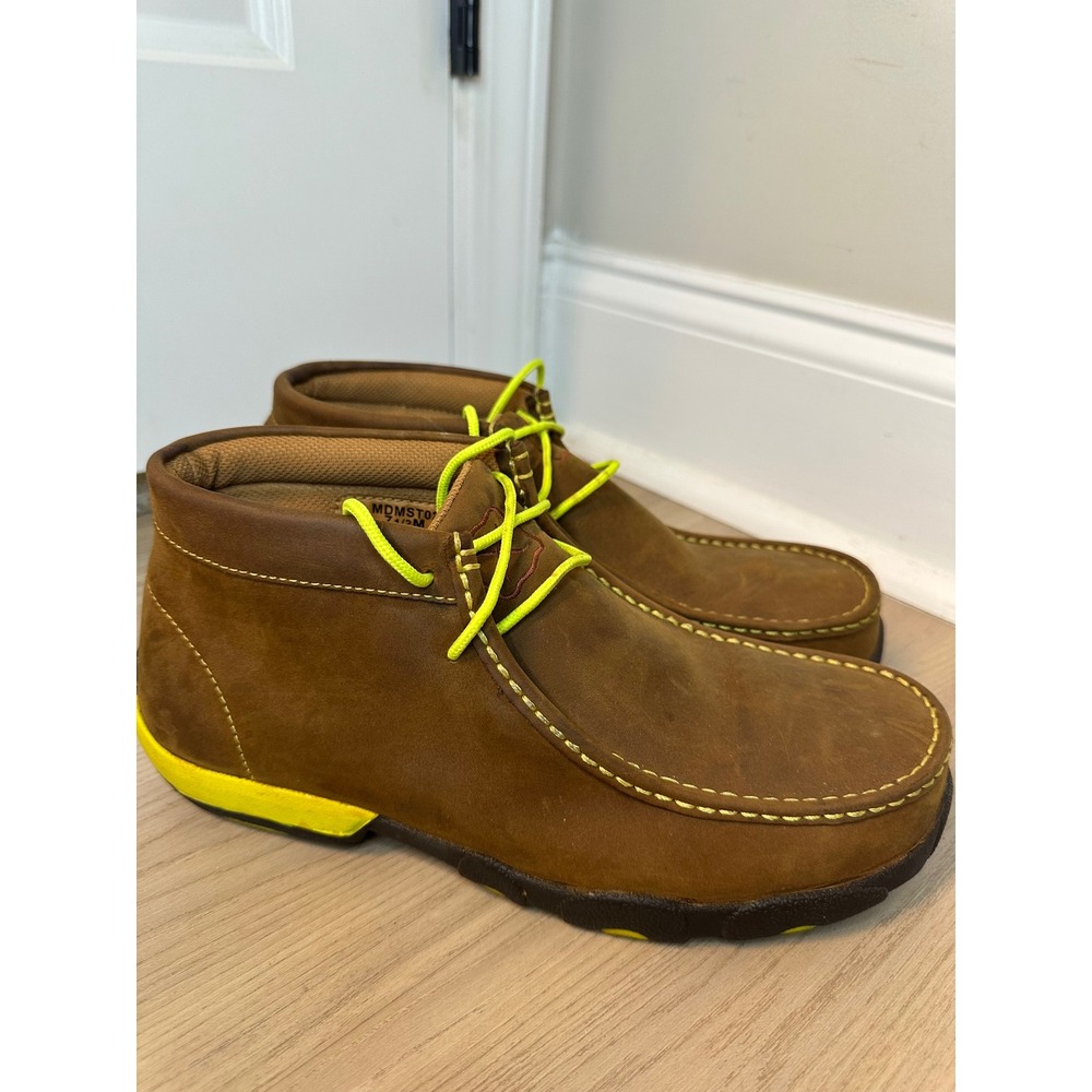 Twisted X Mens Steel Toe Driving Moc Work Boots Brown Yellow Size 7.5 likenew!